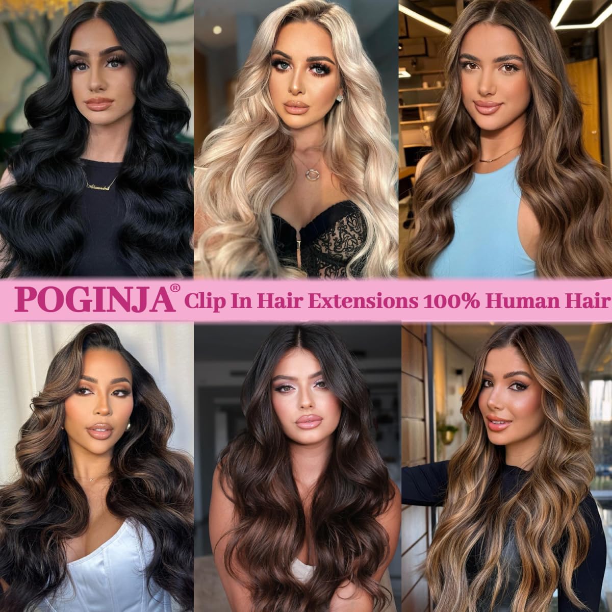 POGINJA Clip in Hair Extensions Real Human Hair, Remy Human Hair Clip in Extensions for Black Women, Invisible Natural Straight Seamless Clip ins Hair Extensions 8pcs Double Weft #1B 16inch 90g