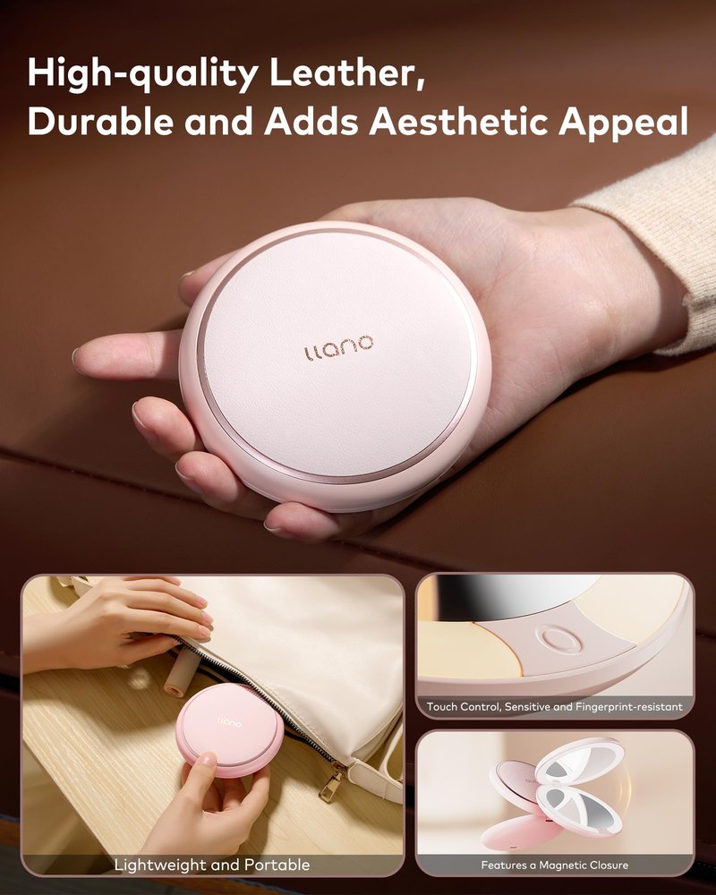 llano Compact Mirror, Lighted Travel Makeup Mirror with 1X/2X Magnifying Double Sided Dimmable Portable Pocket Mirror for Handbag and Pocket,Foldable Compact Mirror 3.6"L x 0.8"W, USB Charging(Yellow)