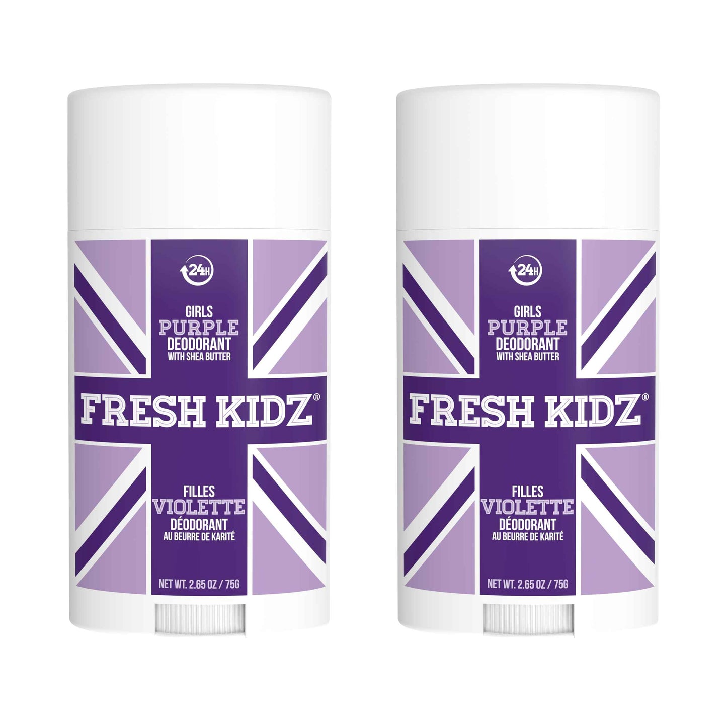 Fresh Kidz Deodorant Stick for Kids and Teens - Baking Soda and Aluminum-free 24 Hour Protection for Sensitive Skin - Girls "Purple", 2.65 oz / 75 g (2 Pack)