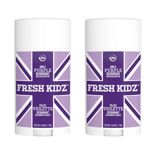 Fresh Kidz Deodorant Stick for Kids and Teens - Baking Soda and Aluminum-free 24 Hour Protection for Sensitive Skin - Girls "Purple", 2.65 oz / 75 g (2 Pack)