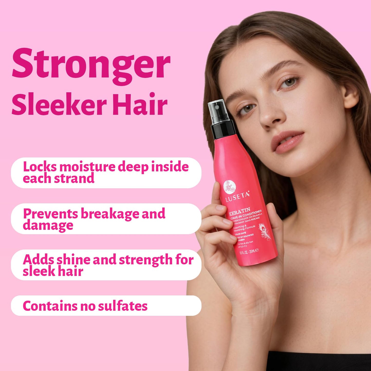 Luseta Keratin Leave in Conditioner, Anti Frizz Conditioning for Curly Hair,Detangling Strengthening Smoothing Moisturizing Repair Treatment for Dry Damaged Hair,Sulfate Free Color Safe, 8.5Fl Oz