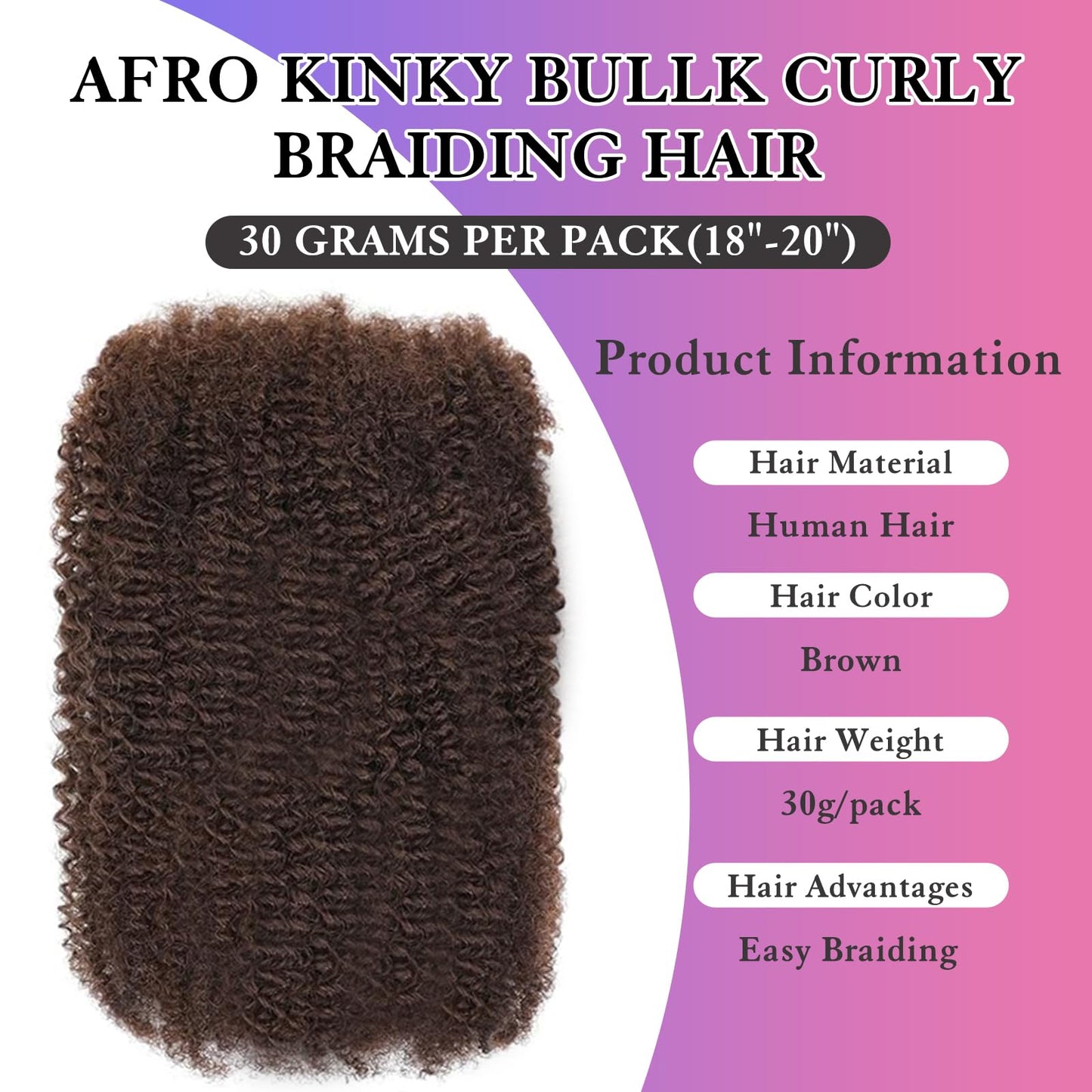 Afro Kinkys Bulk Human Hair for Dreadlocks Extensions Repair Locs, Twist Braiding Afro Kinky Human Hair for Locs Natural Black Color 18 inches 1 Pack 30 Gram（1B/18inch/30g）
