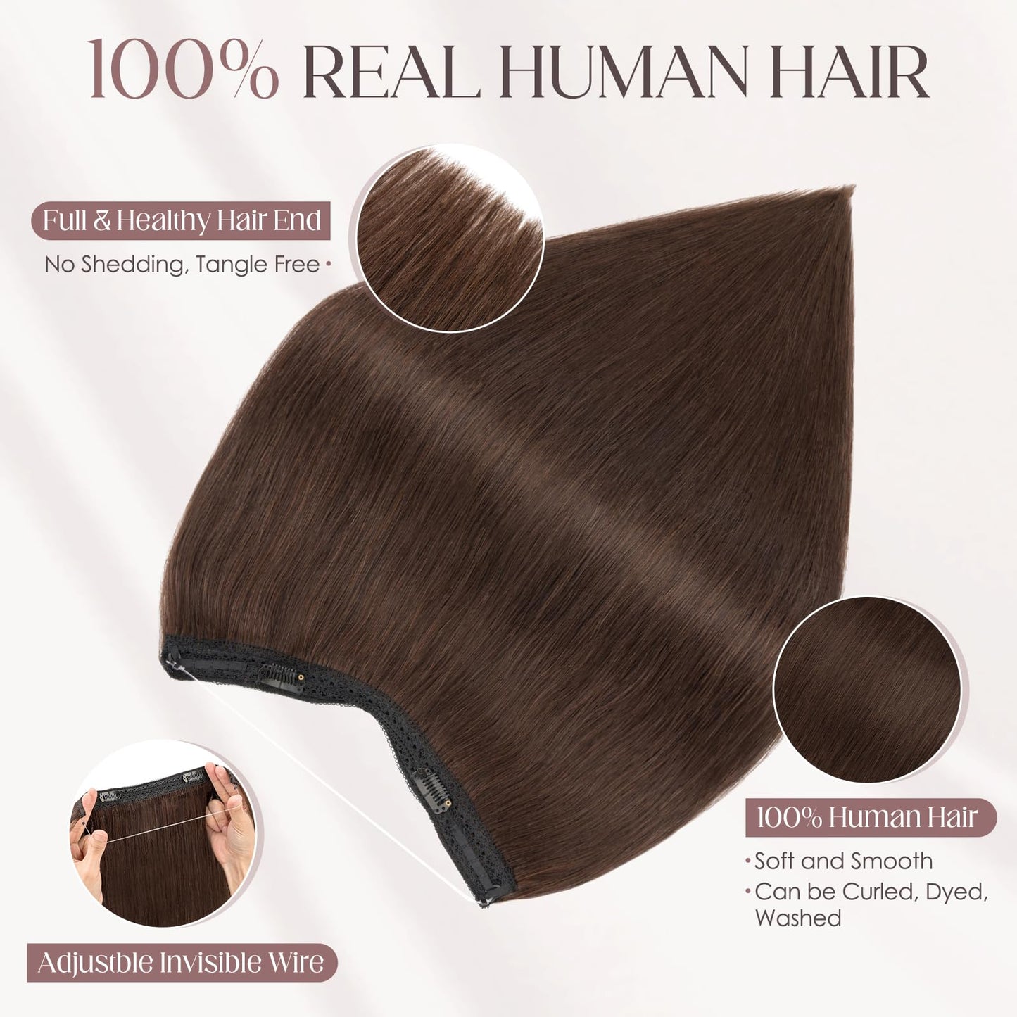 Elailite Halo Hair Extensions Real Human Hair for Women Dark Brown Clip in Remy Hairpiece with Adjustable Invisible Wire 12 Inch 55G