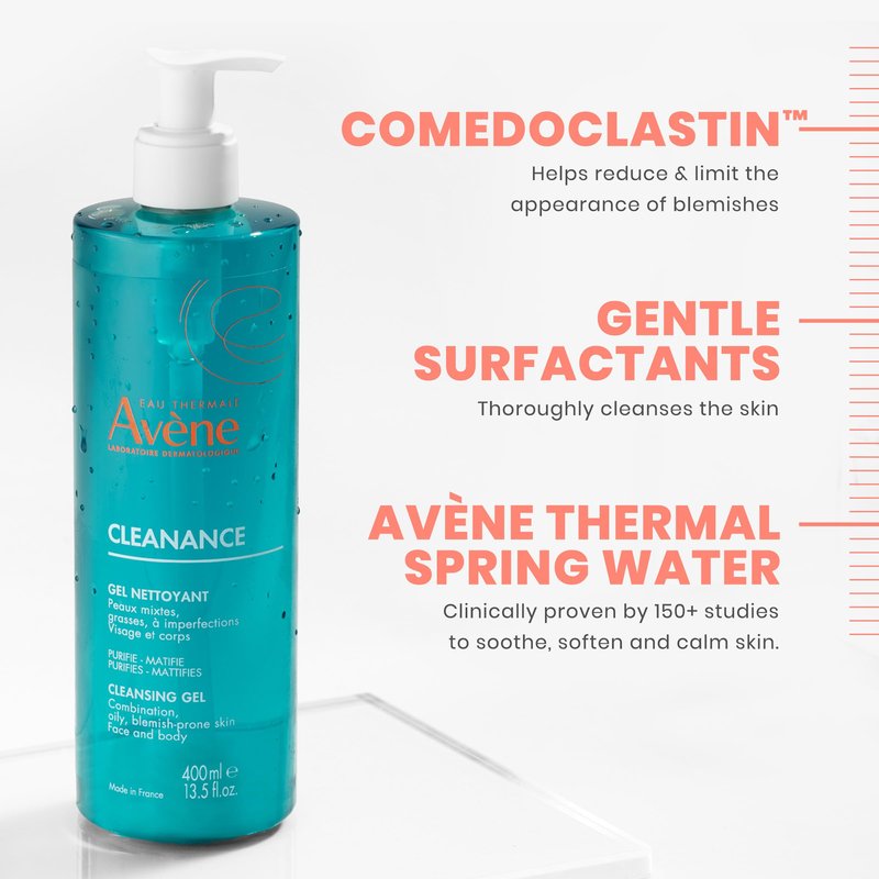 brand Avène Cleanance Cleansing Gel Soap Free Cleanser for Acne Prone, Oily, Face & Body, 13.5 Oz
