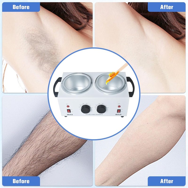 Double Wax Warmer - Professional Hair Removal Wax Heater with Adjustable Temperature | 200 Wax Sticks Included