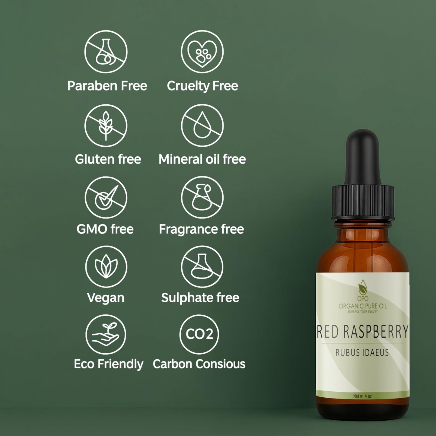 OPO Red Raspberry Seed Oil - 4 oz Glass & Dropper - Pure Unrefined Cold Pressed Non GMO Vegan Carrier Oil for Face Hair Skin Body Nails Lips Cuticles Scalp - Organic Pure Oil