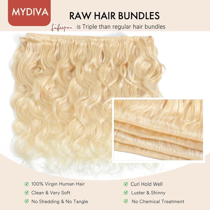 613 Blonde Body Wave Hair Bundles - 100% Unprocessed Brazilian Virgin Human Hair | 10-12-14 Inch, 3 Bundles, Double Weft