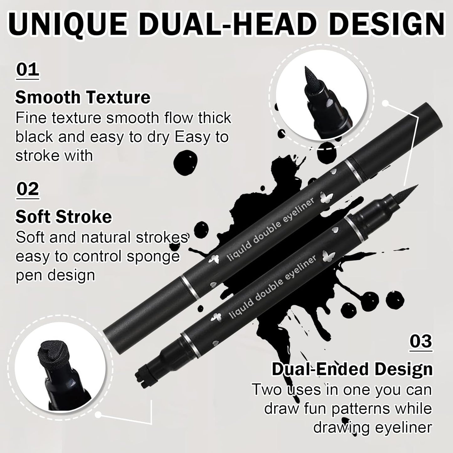 Black Matte Lipstick Set - 3PCS Lip Liner & Liquid Eyeliner Stamp | Long-Lasting Smudge-Proof for Halloween & Goth Makeup