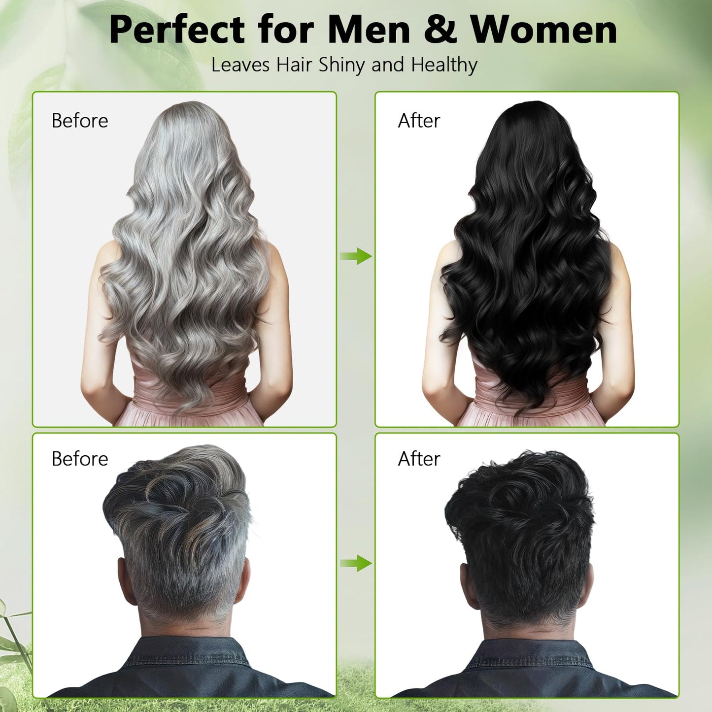 RKQNIER Black Hair Dye Shampoo for Women & Men, 10 Min Gray Coverage, 3 in 1 Semi-Permanent Hair Color Shampoo with Natural Herbal Ingredients