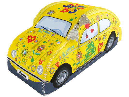 BRISA VW Collection - Volkswagen Neoprene Universal Makeup Cosmetics Toiletry Travel Pharmacy Bag in Beetle Design (Flower/Yellow/Large)