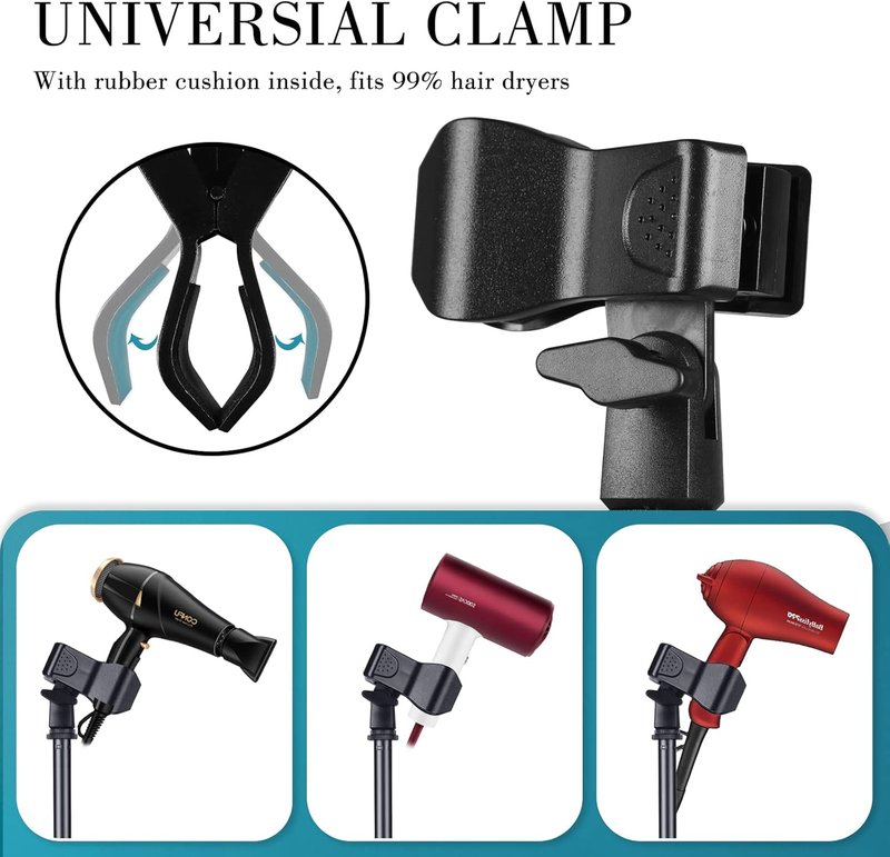 Hands-Free Hair Dryer Stand - 59in Adjustable Height, Metal Holder | 180° Rotatable for Women & Pets