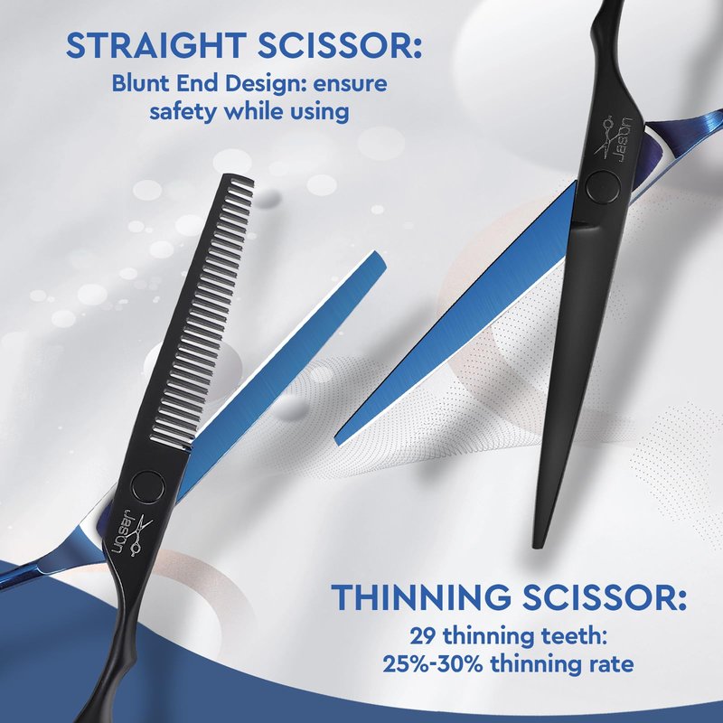 JASON Hair Cutting Scissors Kit - Professional 10 PCS Haircut Scissors Set with Thinning Texturizing Scissors, Straight Shears for Men Women Home Salon Barber 6" Black & Blue