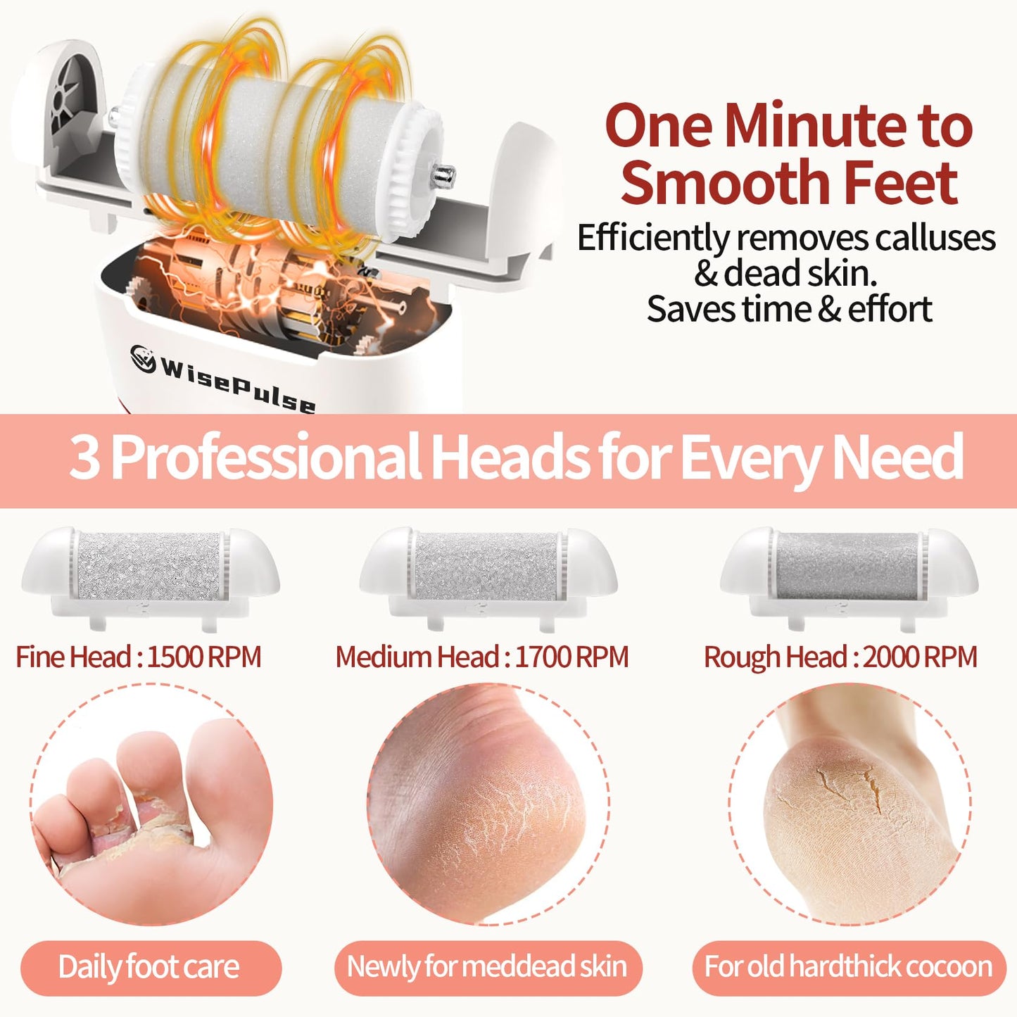 Electric Foot Callus Remover, Rechargeable Electric Callus Remover for Feet with 3 Speed, 9 in 1 Pedicure Kit with Nano-Glass, Waterproof Professional Foot File for Dead, Hard, Cracked Skin(Pink)