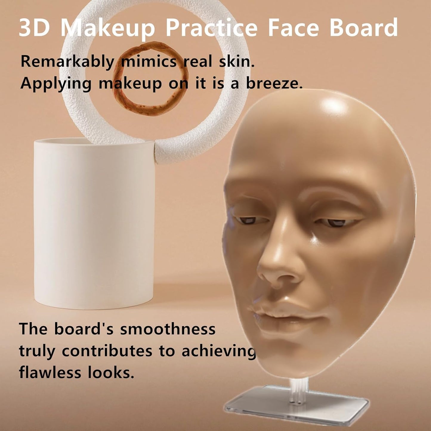 5D Silicone Makeup Mannequin Face - Reusable Practice Board for Makeup Artists | Golden Wheat Color