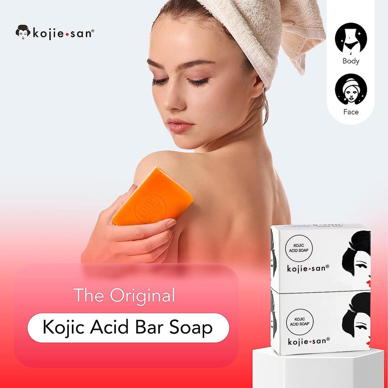 Kojie San Skin Brightening Soap - Original Kojic Acid, Dark Spot Remover Bar Soap with Coconut & Tea Tree Oil- 135g x 4 Bars