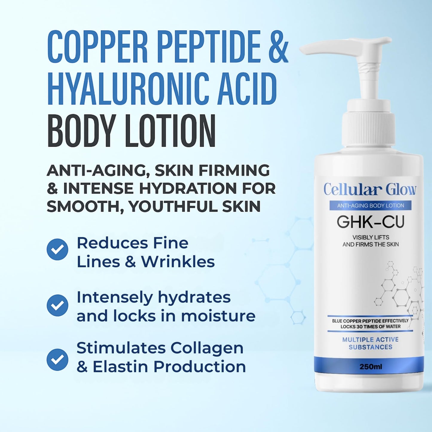 Cellular Glow Copper Peptide & Hyaluronic Acid Body Lotion – 10 fl oz | Anti-Aging, Skin Firming & Intense Hydration for Smooth, Youthful Skin
