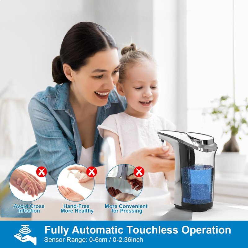 Automatic Soap Dispenser - Touchless 17oz Liquid Hand Dispenser with Infrared Sensor | Adjustable Levels, Silver