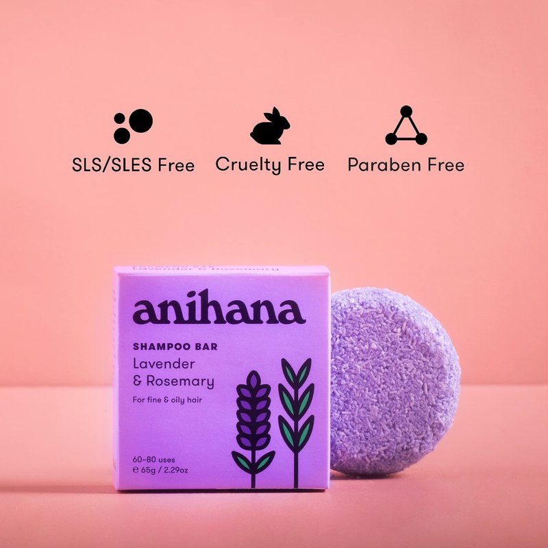 ANIHANA Shampoo Bar for Thin, Fine & Oily Hair Gives Hair Volume & Body, Lightweight, Oil Balancing, No Residue, Natural Healthy Look and Shine Paraben Free, Lavender and Rosemary 2.29 oz