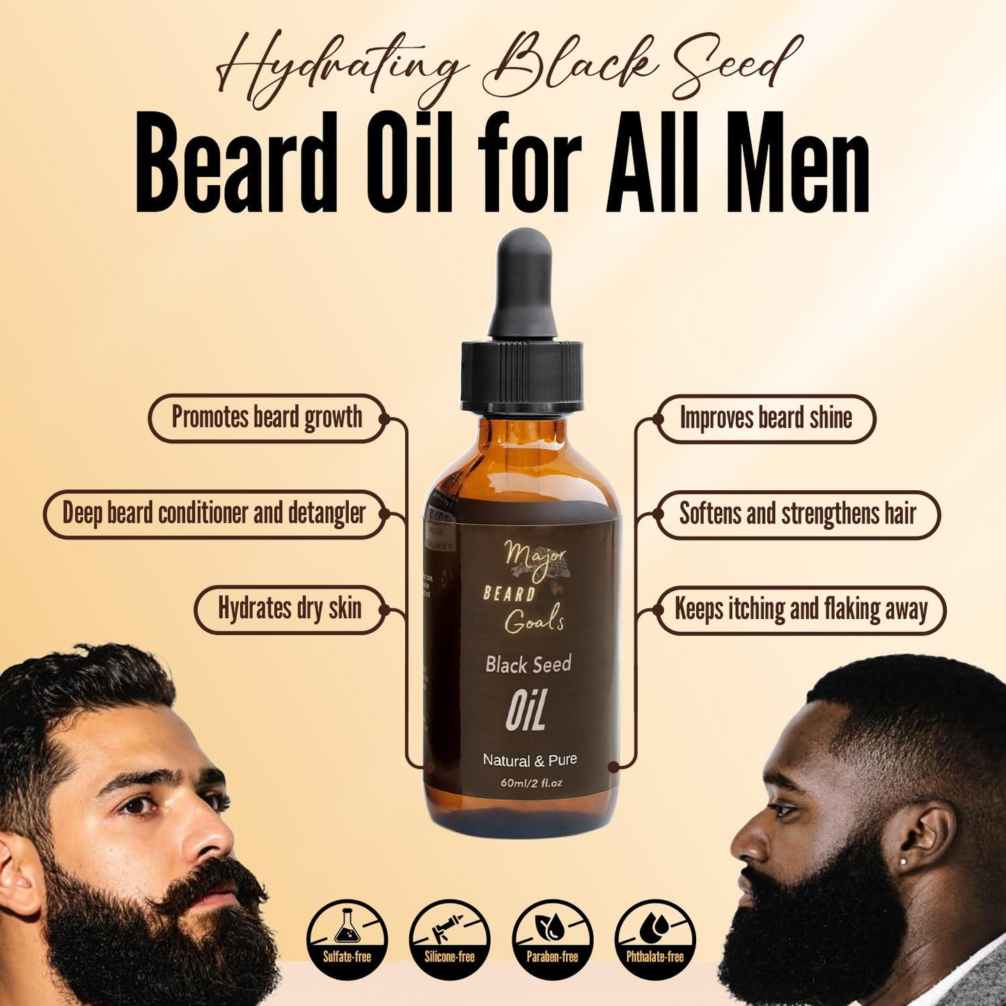 Major Beard Goals Black Seed Beard Oil for Men - 100% Cold Pressed Black Cumin Seed Oil for Beard Growth, Strengthens, Conditions, and Hydrates - Hair, Beard, and Mustache Oil for Dry Skin - 2oz