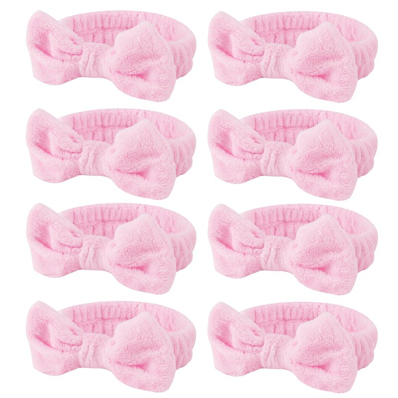 Casoty 8 Pcs Pink Spa Headbands, Soft Coral Fleece Hair Bow Headband for Washing Face, Makeup, Skincare, Yoga, Hair Accessory for Women, Girls, Adults, Gift