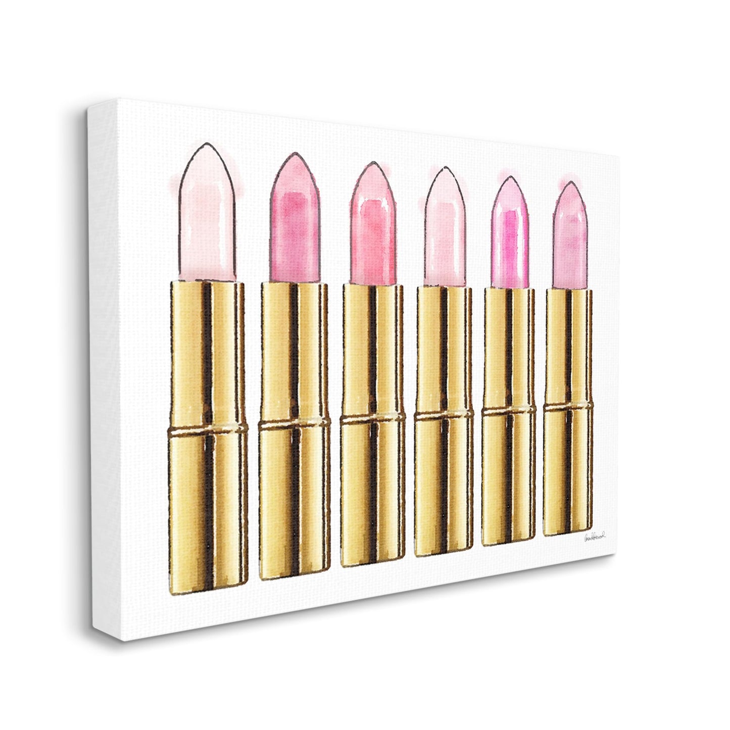 Stupell Industries Pink Gold Lipstick Glam Fashion Watercolor, Designed by Amanda Greenwood Wall Art, 16 x 1.5 x 20, Canvas