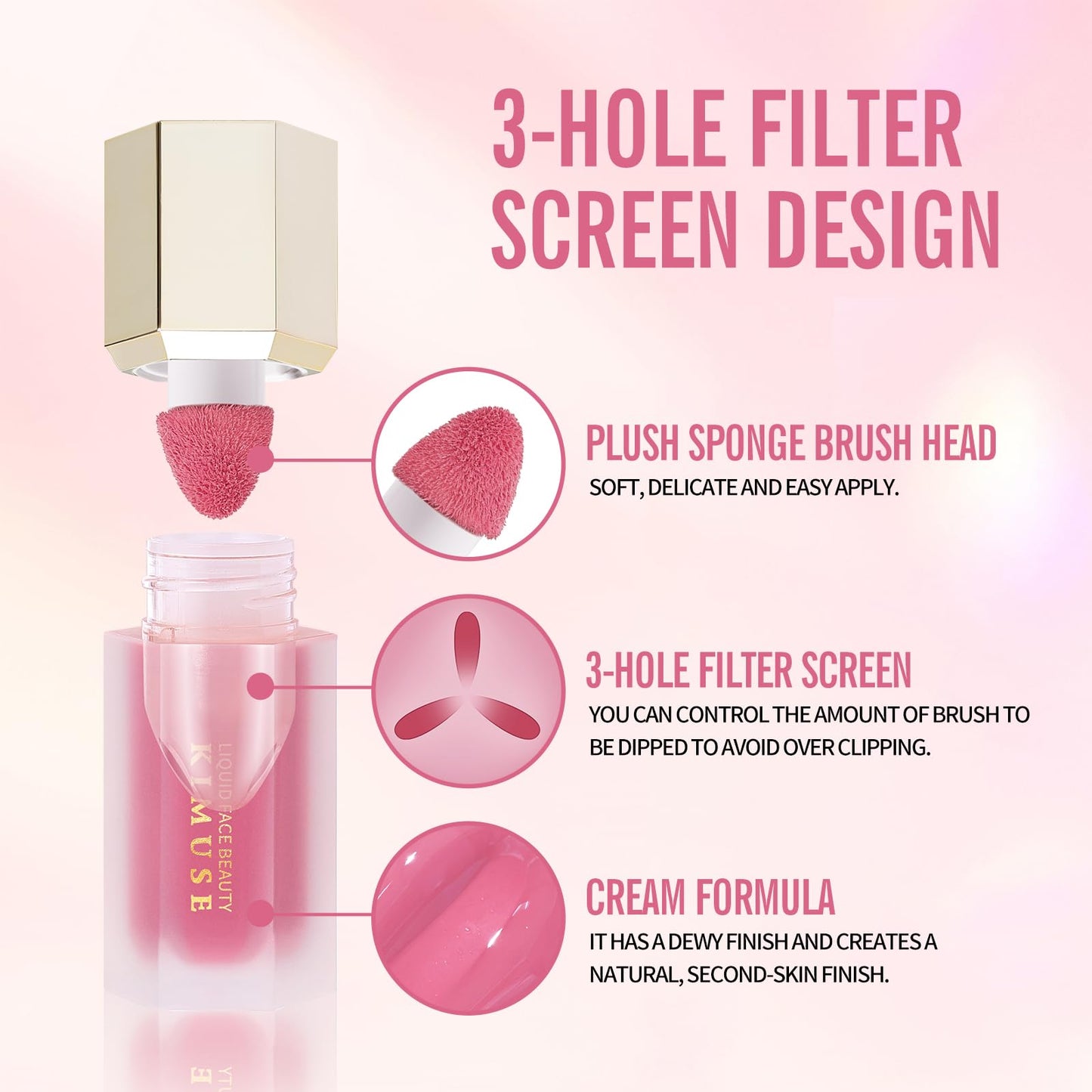 KIMUSE Liquid Blush - Soft Cream Blush for Cheeks, Long-Wearing, Waterproof & Smudge Proof, Dewy Finish