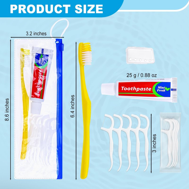 Xuezoioy 30 pcs Disposable Toothbrushes with Toothpaste and Floss Set,Yellow Individually Wrapped Bulk Single Use Toothbrush Floss Cover Travel Toothbrushes Kit with Zip Bag for Homeless,Hotel,Guest