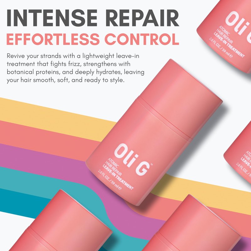 Oli G Atomic Hair Repair Leave In Treatment for Women – Anti Frizz Hair Treatment Cream with Oligopeptides & Botanical Proteins – Conditioning, Moisture & Strengthening Formula – All Hair Types – 2oz