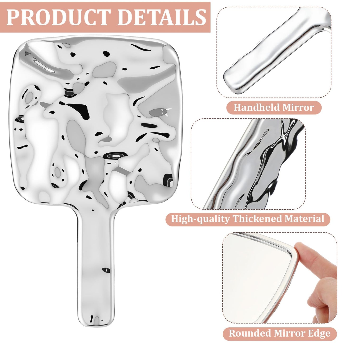 Geetery 12 Pcs Handheld Mirrors with Handle, Water Ripple Silver Square Portable Decorative Hand Mirrors Bulk for Barber Bathroom Salon Travel Party Favors Gift