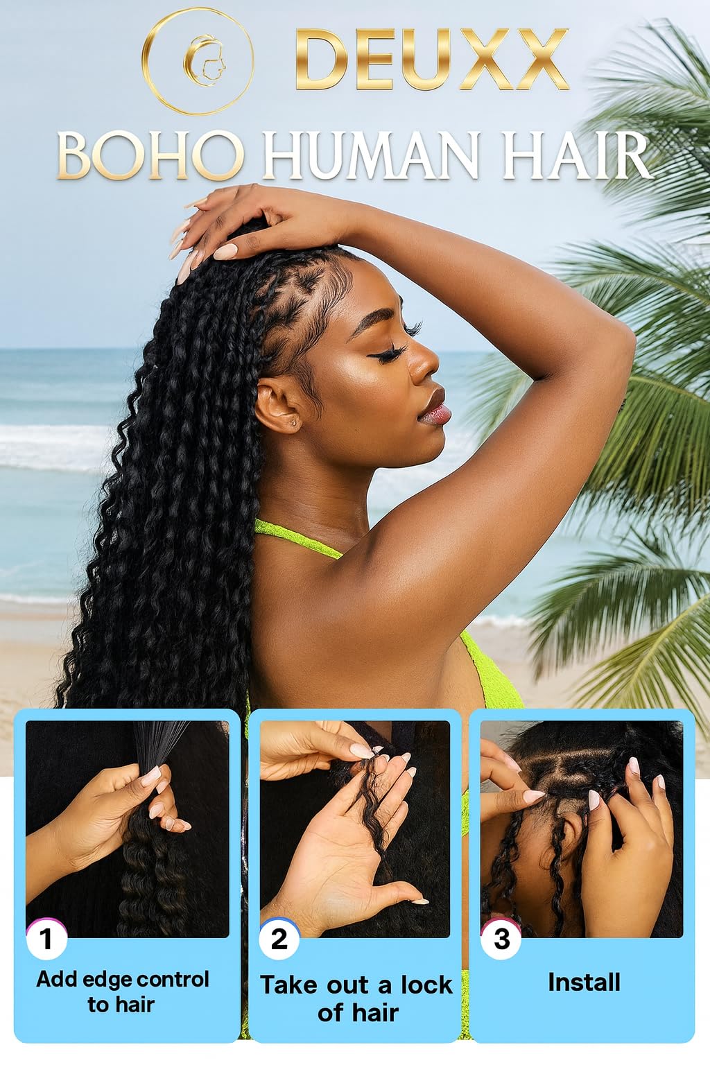 Human Hair 12A– Boho Style Bundles (22, 20, 18, 16 Inch) – Soft, Natural, Tangle-Free, Shedding-Free, for Braids, Weaves & Protective Styles (20 Inch)