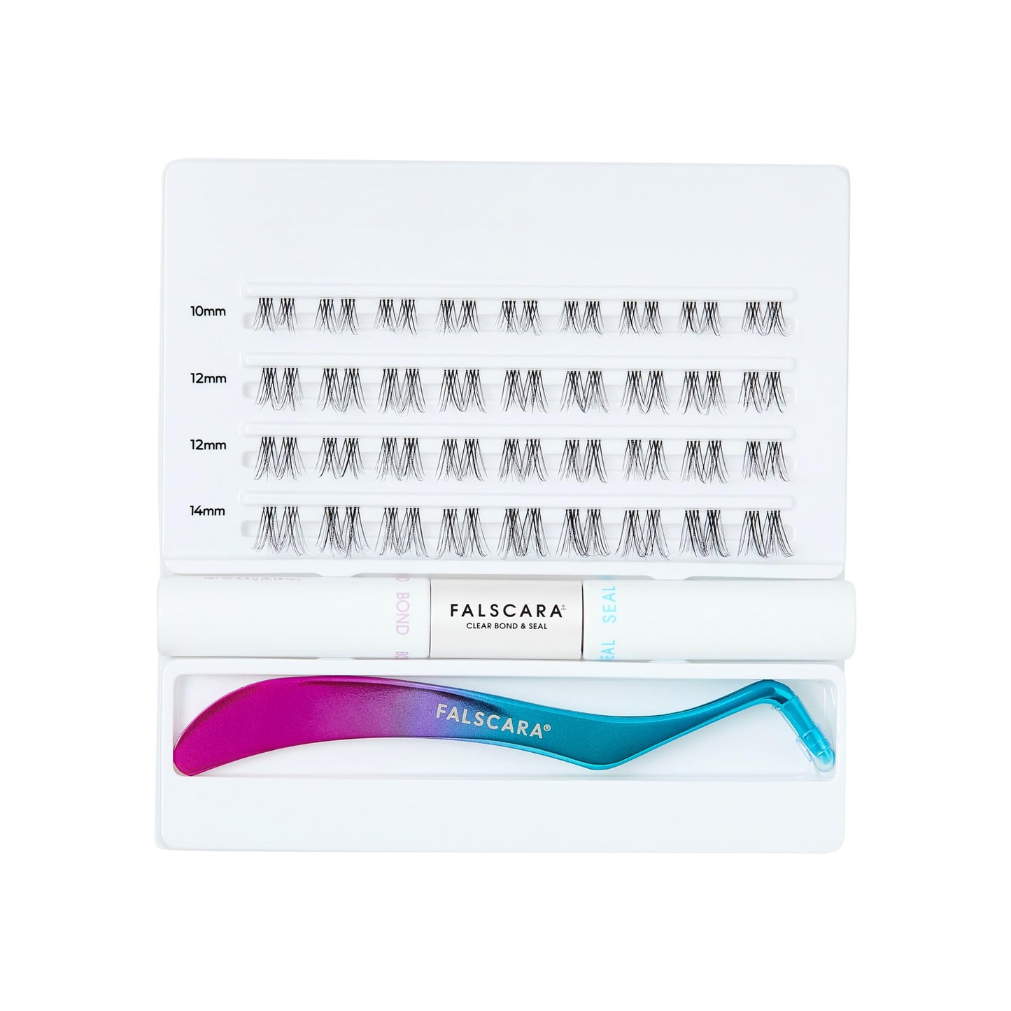 Falscara Soft Wispy Lash Clusters Kit, 36 Clear Band At-Home Lash Extensions with Bond, Seal & Applicator, 10mm - 14mm Lightweight Microband Wisps, Reusable Underlash Clusters, Up to 14 Days Wear
