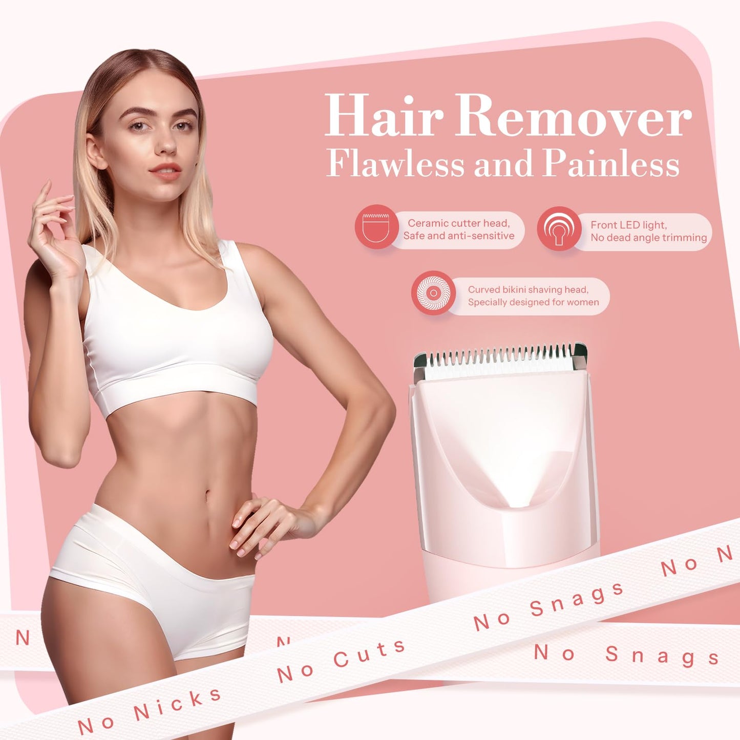 Bikini Trimmer for Women, 2 in 1 Electric Shaver for Women, Pubic Hair Trimmer Waterproof IPX7 with LED, Bikini Razor for Leg Arm Underarm Bikini Area, Pull Bows Gift Box for Friends (Rose Pink)