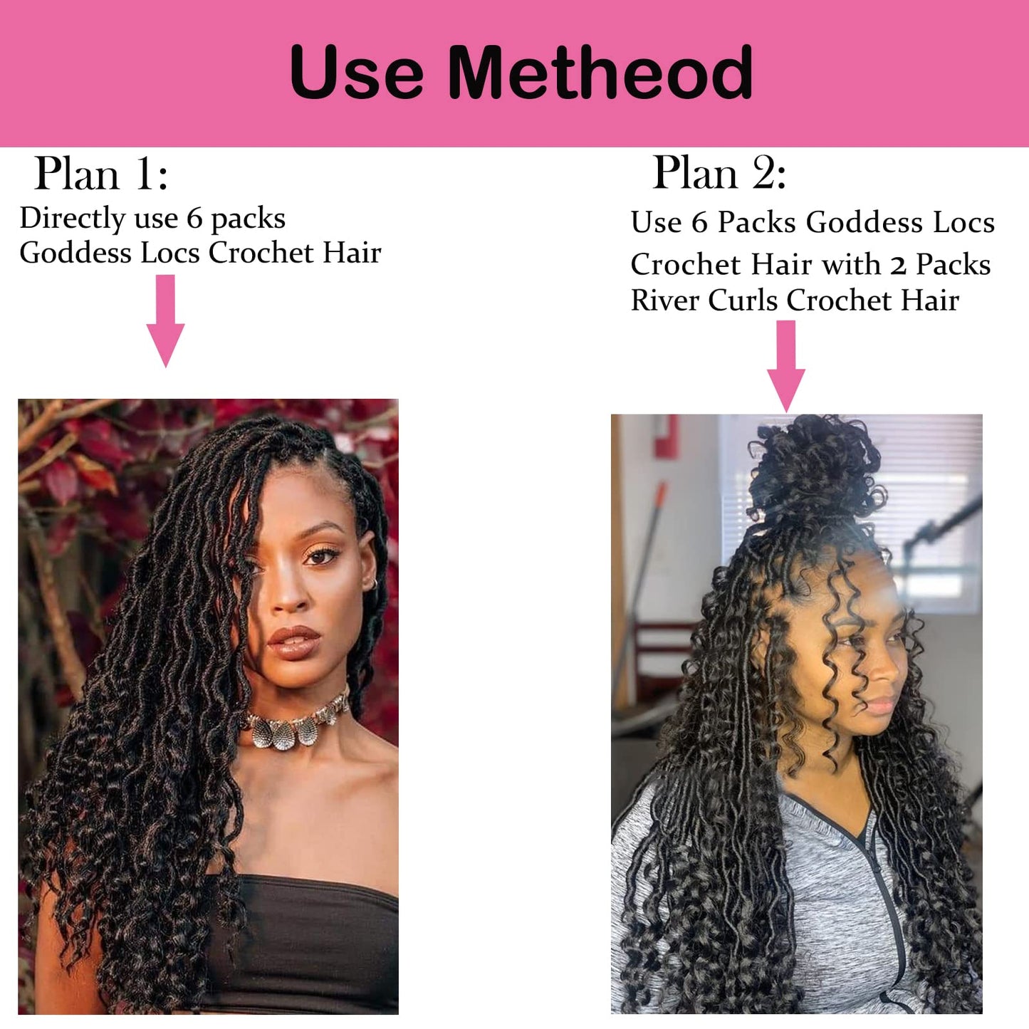 8 Packs New Goddess Locs Crochet Hair 18 Inch River Locs Braids Hair Boho Faux Locs Wavy Crochet Hair with Curly End Boho Style Synthetic Braid Hair for Black Women (#1B 18inch)