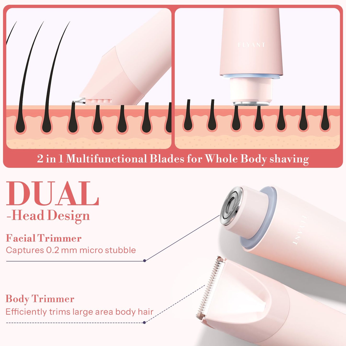 Bikini Trimmer for Women, 2 in 1 Electric Shaver for Women, Pubic Hair Trimmer Waterproof IPX7 with LED, Bikini Razor for Leg Arm Underarm Bikini Area, Pull Bows Gift Box for Friends (Rose Pink)