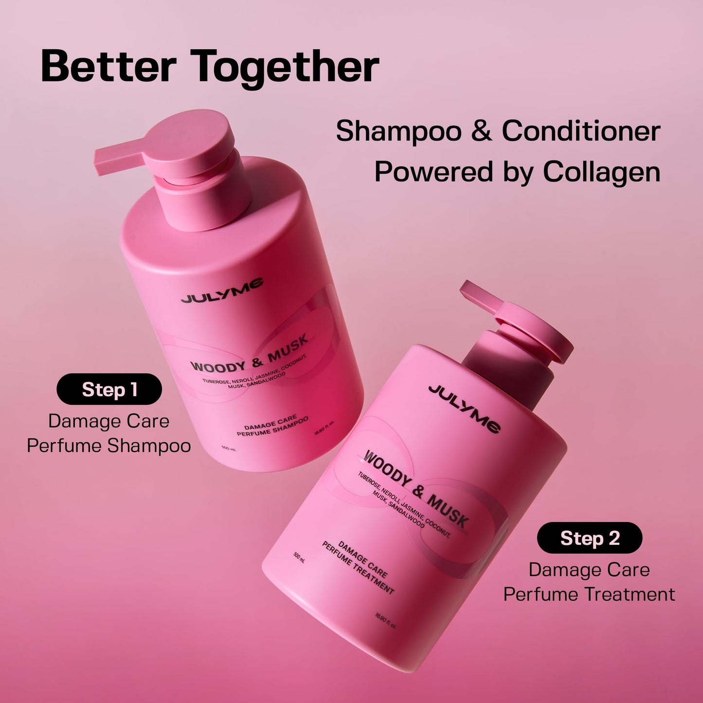 JULYME Perfume Shampoo for Damaged Hair-Sulfate Free, Collagen, Biotin, Volume Care, 500ml (Woody & Musk)