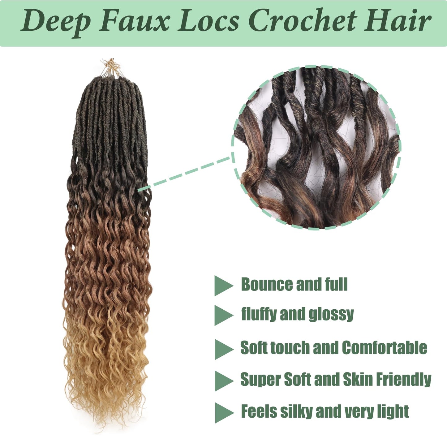 Deep Faux Locs Crochet Hair 30 Inch 8 Packs Goddess Locs Crochet Hair 1B3027 Soft Loc Faux Loc Crochet Braids with Curly Ends Prelooped Deep Wave Croceht Braids for Black Women(Black to Blonde)