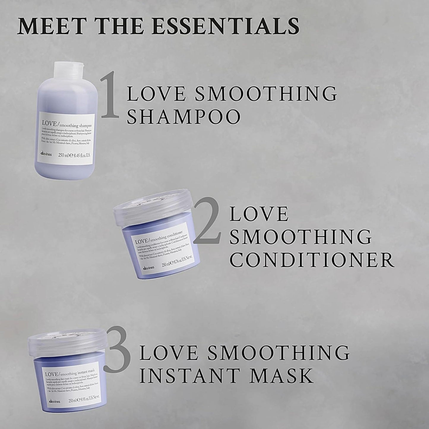 Davines LOVE Smoothing Conditioner, Taming Anti-Frizz Hydrating Action for Wavy, Unruly, Coarse Hair - Gives Controlled, Combable, Shiny, Sleek & Smooth Look with Minuta Olive Extract, 8.45 Fl Oz