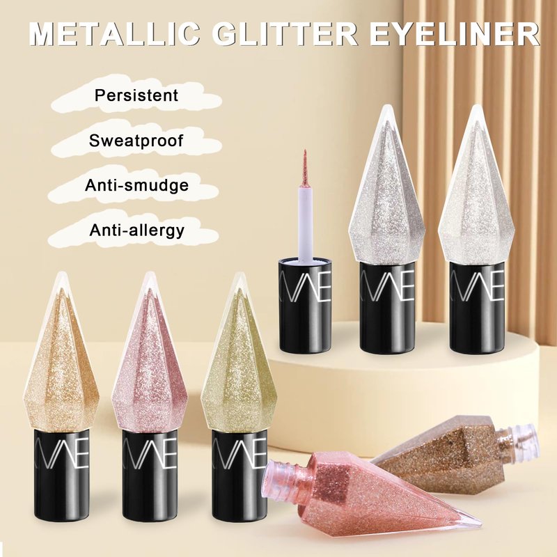 Glitter Liquid Eyeliner, 5 Colors Eyeliner Colorful Set, Shimmer Metallic Silver White, Gold Sparkling Eye Liner, Long Lasting Flare Eye Liner Liquid, Diamond Eye Makeup Set