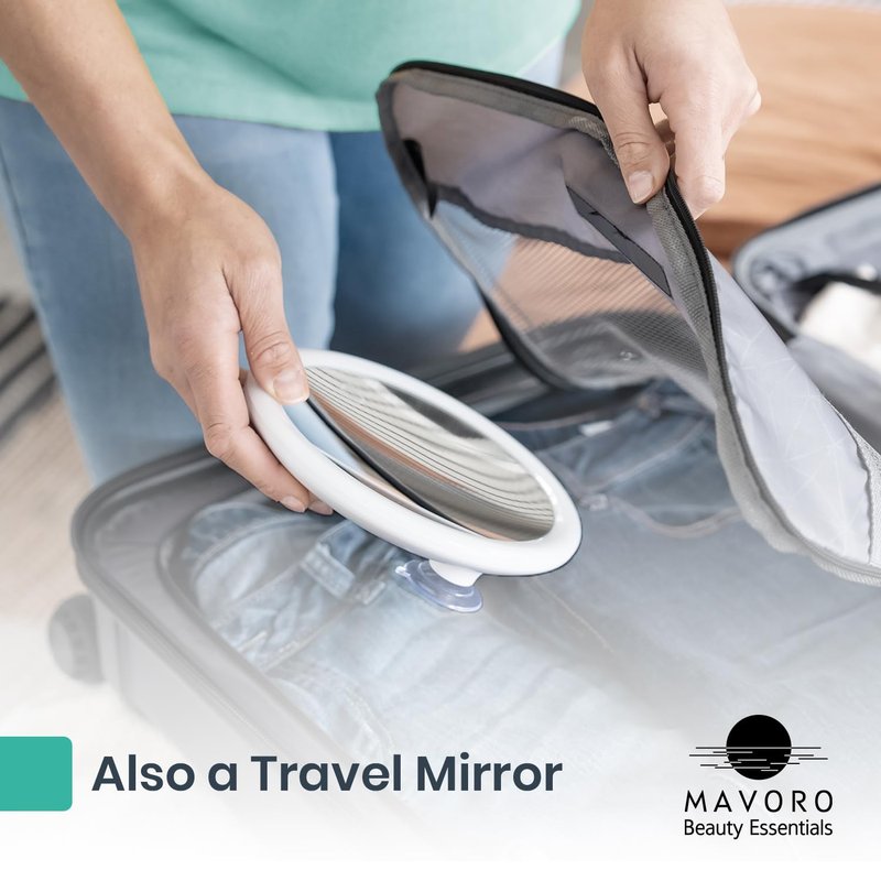 Mavoro 6.8" LED Magnifying Mirror with 3 Strong Suction Cups | 10X Magnification | Portable Lighted Travel Makeup & Cosmetic Mirror with Light (4 AAA Battery Operated |10X)