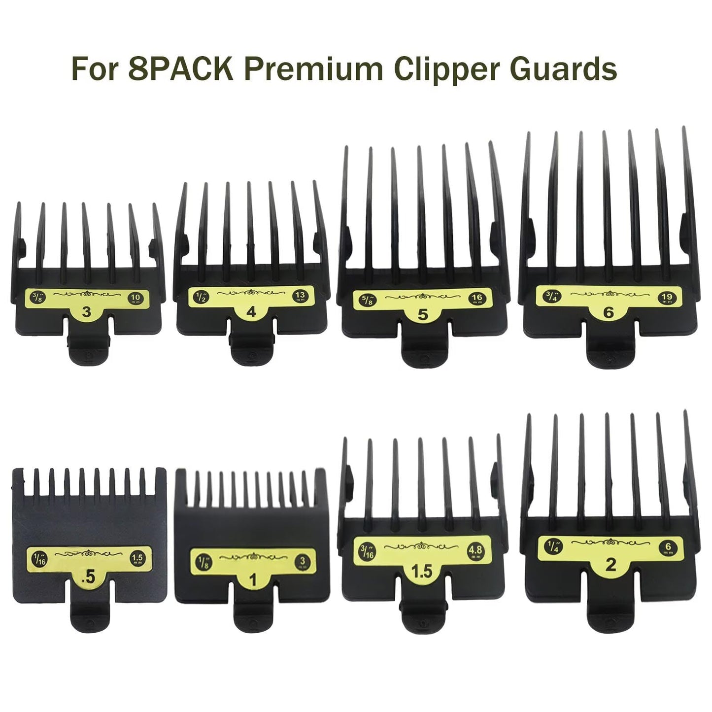 Zafina-UP Clipper Guide Combs Set, 8pcs Hair Clipper Guards (1/16, 1/8, 3/16, 1/4, 3/8, 1/2, 5/8, 3/4 inch), Trimmer Guards Compatible with BaBylissPRO Barberology FX870, FX880, FX825, FX673