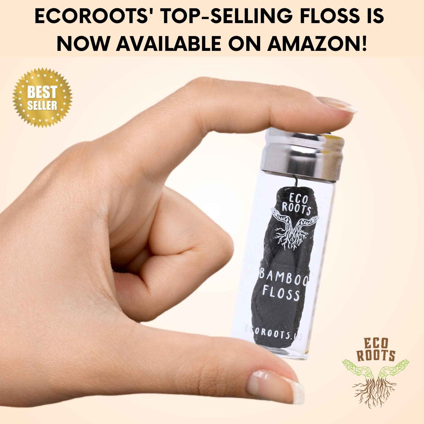 Natural Bamboo Dental Floss: 1 Refillable Glass Container + 3 Biodegradable Bamboo Floss Refill (33 Yards Each), Eco-Friendly, Vegan, Non-Toxic Natural Floss - Refillable Zero Waste Black Thick Floss