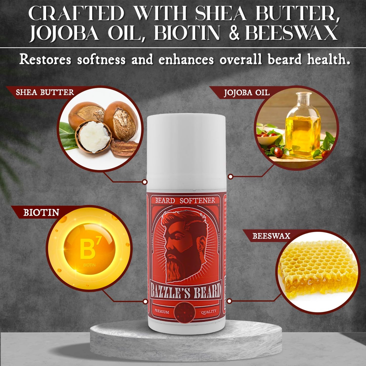 Bazzle's Beard Softener – Beard Balm Conditioner for Men with Biotin, Softens Coarse Hair, Deeply Moisturizes Facial Hair, Conditions Skin, and Adds Natural Shine, Products for Mustache Care