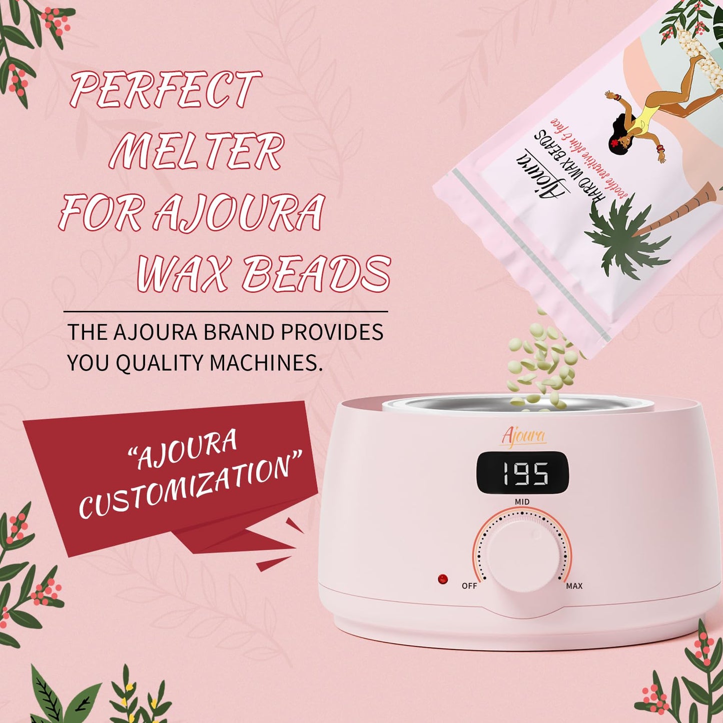 Ajoura Digital Wax Warmer, 10 minutes Quick-Heat Hair Removal Kit with Precision Temp. Control, Wax Heater including 30 Waxing Sticks & 2 Pairs of Gloves, Ideal Home & Salon Use for Whole Body