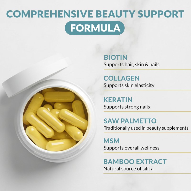 Biotin 10,000 Mcg Hair Growth Vitamins for Women | Collagen, Keratin, Msm & Bamboo Silica | Advanced Hair Skin & Nails Supplement | Supports Thicker Fuller Looking Hair | 120 Capsules