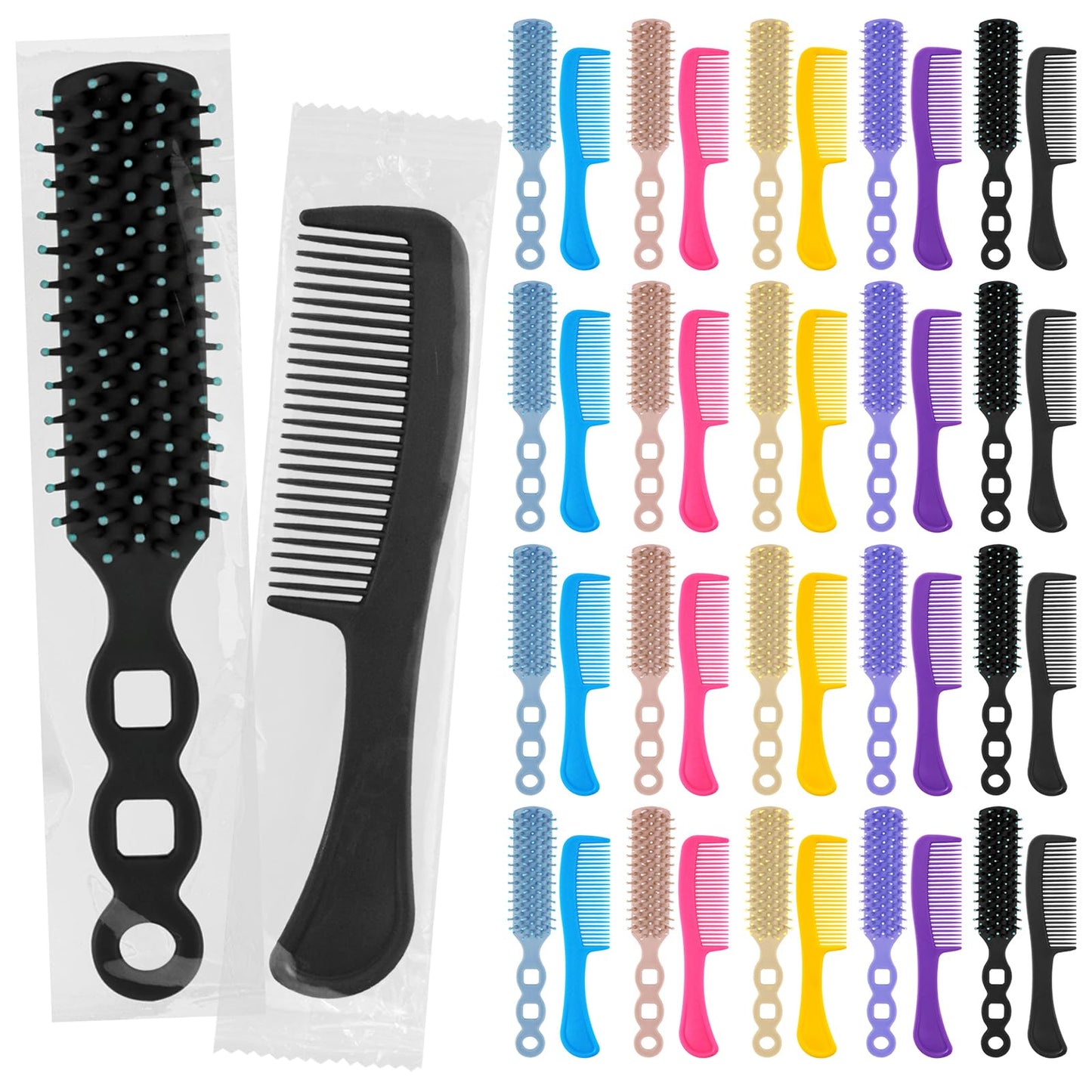 Gisdo 100 Pcs Hair Brush and Comb Set in Bulk for Homeless Individually Wrapped, Bulk Comb Brush Hairbrush for Women Kids Hotel Homeless Charity (Bright Color)