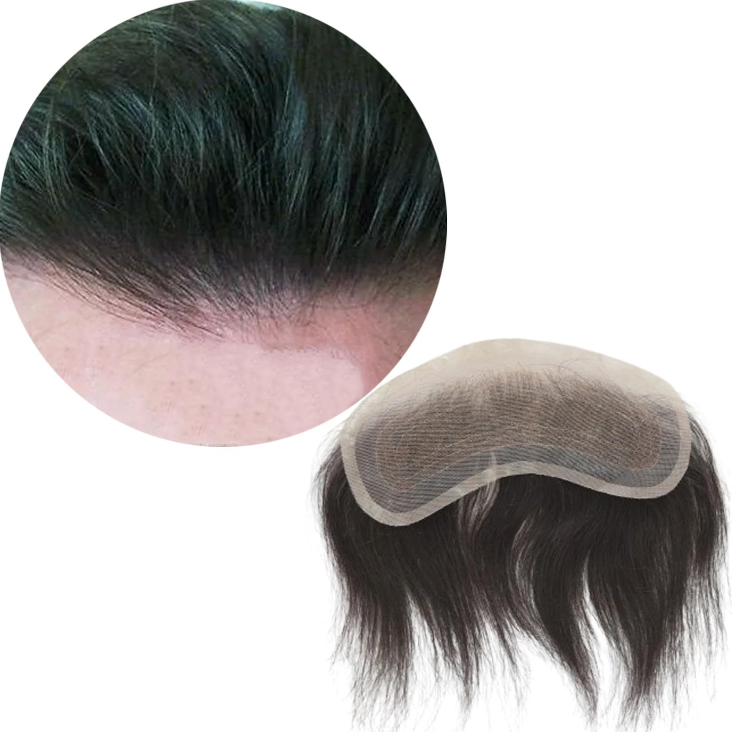 Vennsian Receding Forehead Natural Hairline Full Swiss Lace Frontal Toupee Real Human Hair Replacement System Frontal Hair Topper (1B Black Color, 1.57x7.08 INCH)