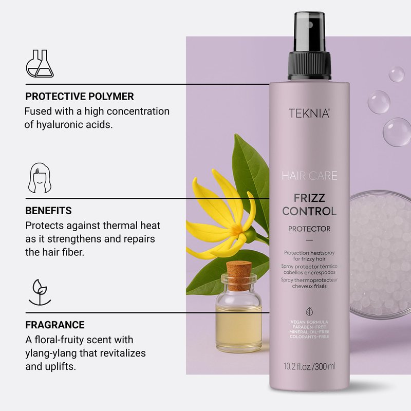 Lakmé Teknia Frizz Control Protector, Anti Frizz Heat Protection Spray for Frizzy or Curly Hair, Heat Protectant Spray, 10.2 Fl Oz