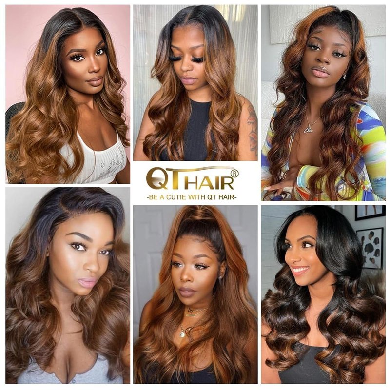 QTHAIR 1B/4/30 Ombre Body Wave HD Closure 18A 4x4 Transparent Color Swiss Lace Closure Brazilian Body Wave Closure Unprocessed Virgin Human Hair Dark Roots 3 Tone 1B/4/30 Wavy Human Hair(14in)