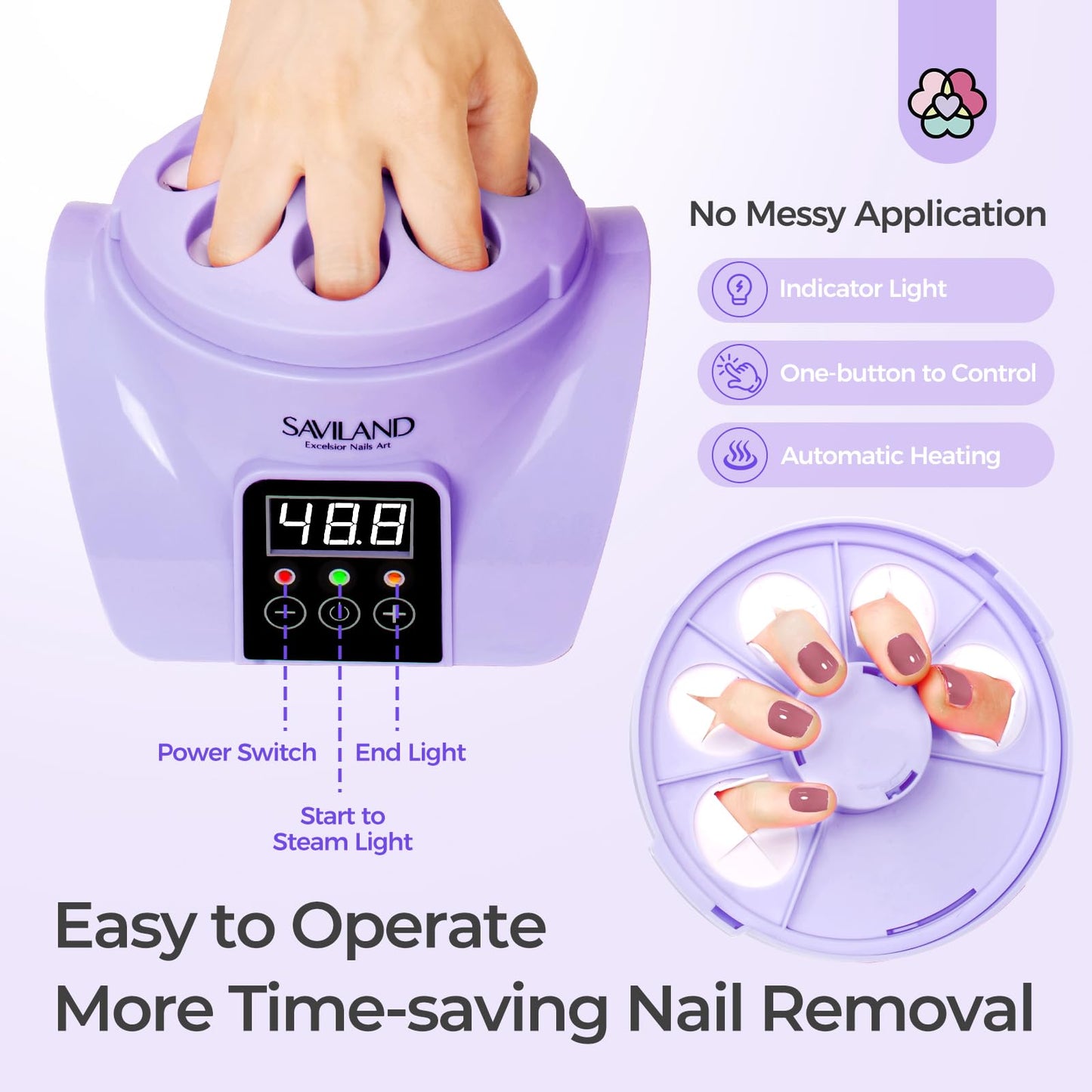 SAVILAND Electric Steam Gel Nail Remover Machine: 10 Min Auto Removal Nail Soaking Bowl Acrylic Nail Remover Soak off Bowl Gel Polish Remover Portable Salon Tool for Home DIY & Travel