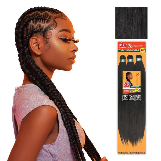 XPRESSION 3X Pre-Stretched Braids - 58 Inch Long, 5-Pack | Natural Black 1B